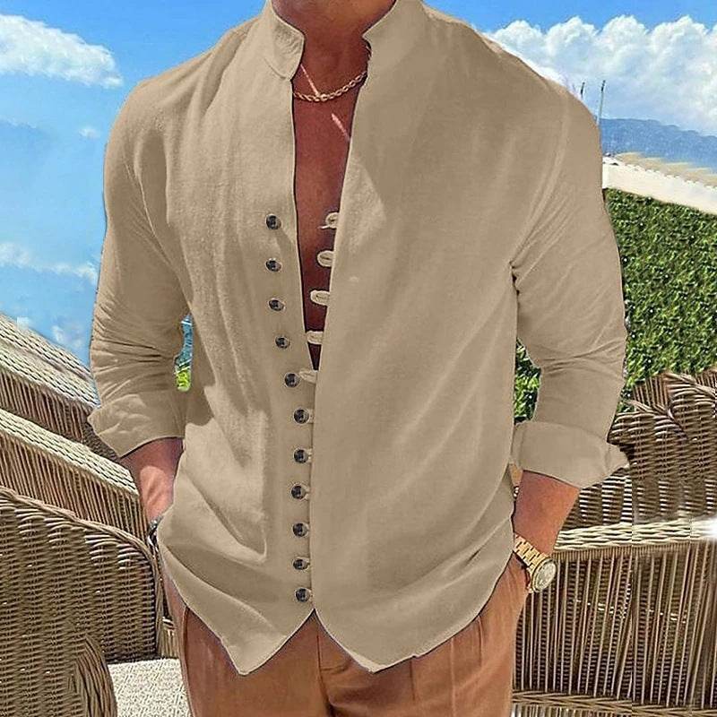 Men's Cotton Linen Casual Loose Long Sleeve Shirt