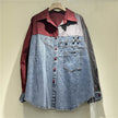 High-grade Contrast Color Patchwork Cotton Denim Long Sleeve Loose Shirt Women