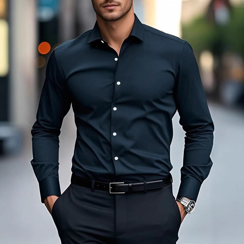 Men's Slim Fit Long Sleeve Business Dress Shirt – 12 Colors, S–3XL | Canada & USA