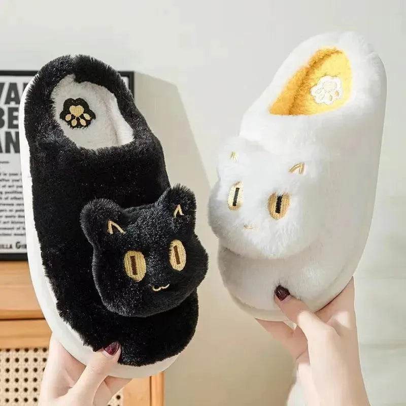 Winter Cotton Cat Slippers Soft Plush Comfy Warm Couple Slip-On House Cute Cat Face Slippers For Winte