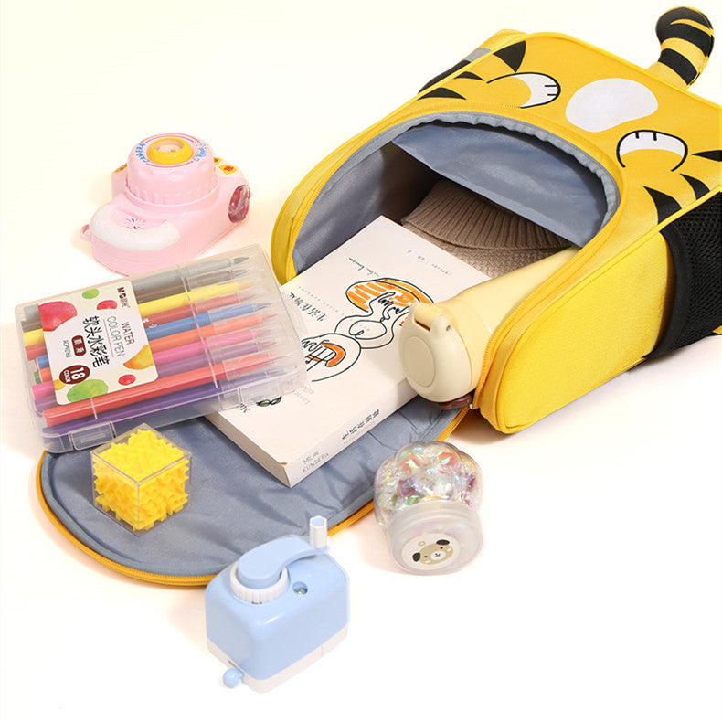 Cartoon Tiger Kids Backpack – 3D Cute School Bag for Toddlers & Children (Yellow)