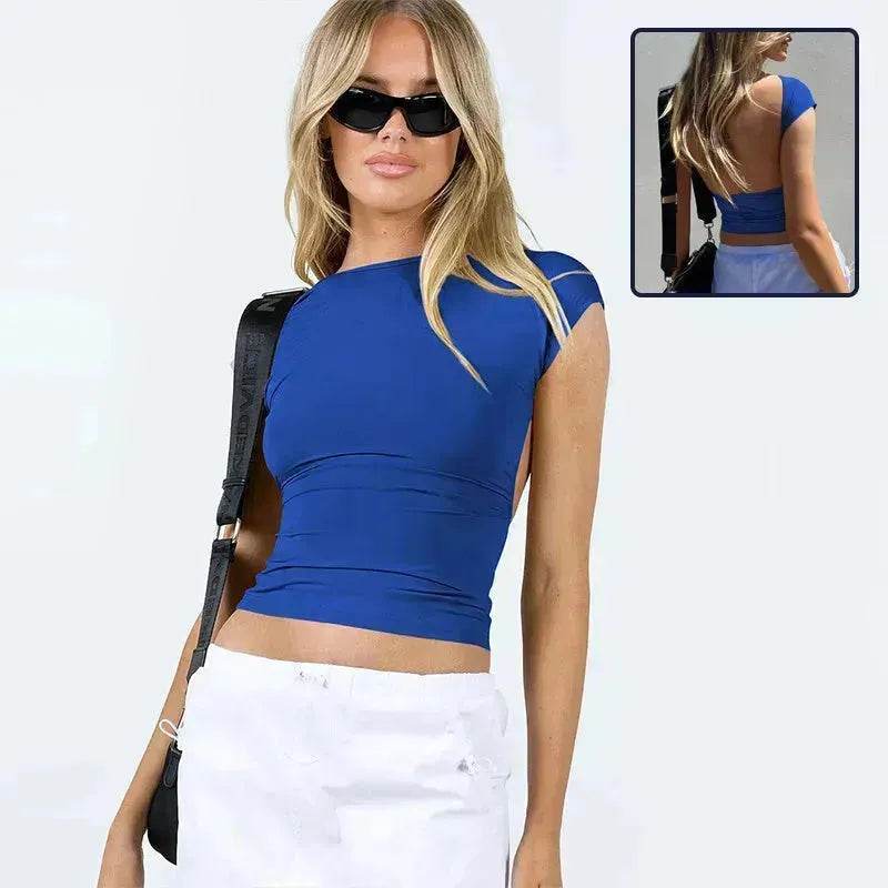 Slim Fit Backless Crop Top Summer Charming Breathable Short Sleeve  Low Back Top  Tank Top for Women