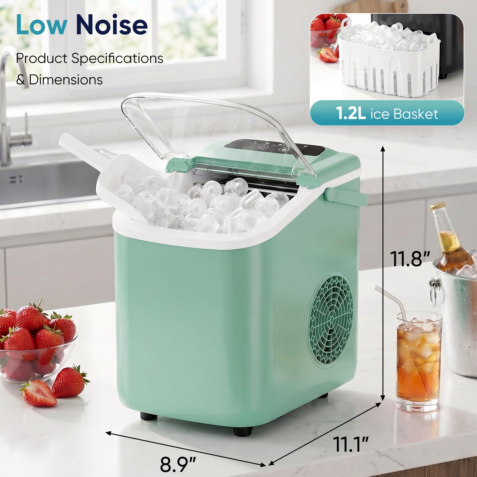 Countertop Ice Maker Machine – 9 Ice Balls in 6–8 Min, 26 lbs/Day, 4 Colors