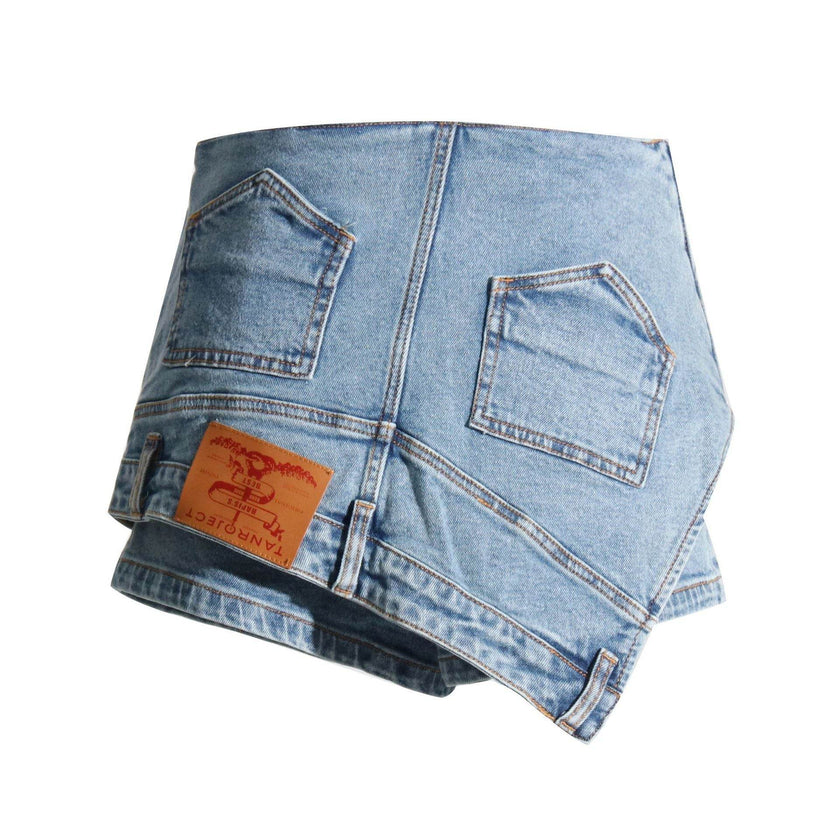Short Irregular Solid Color Women's Denim High Street Mini Skirt Skort