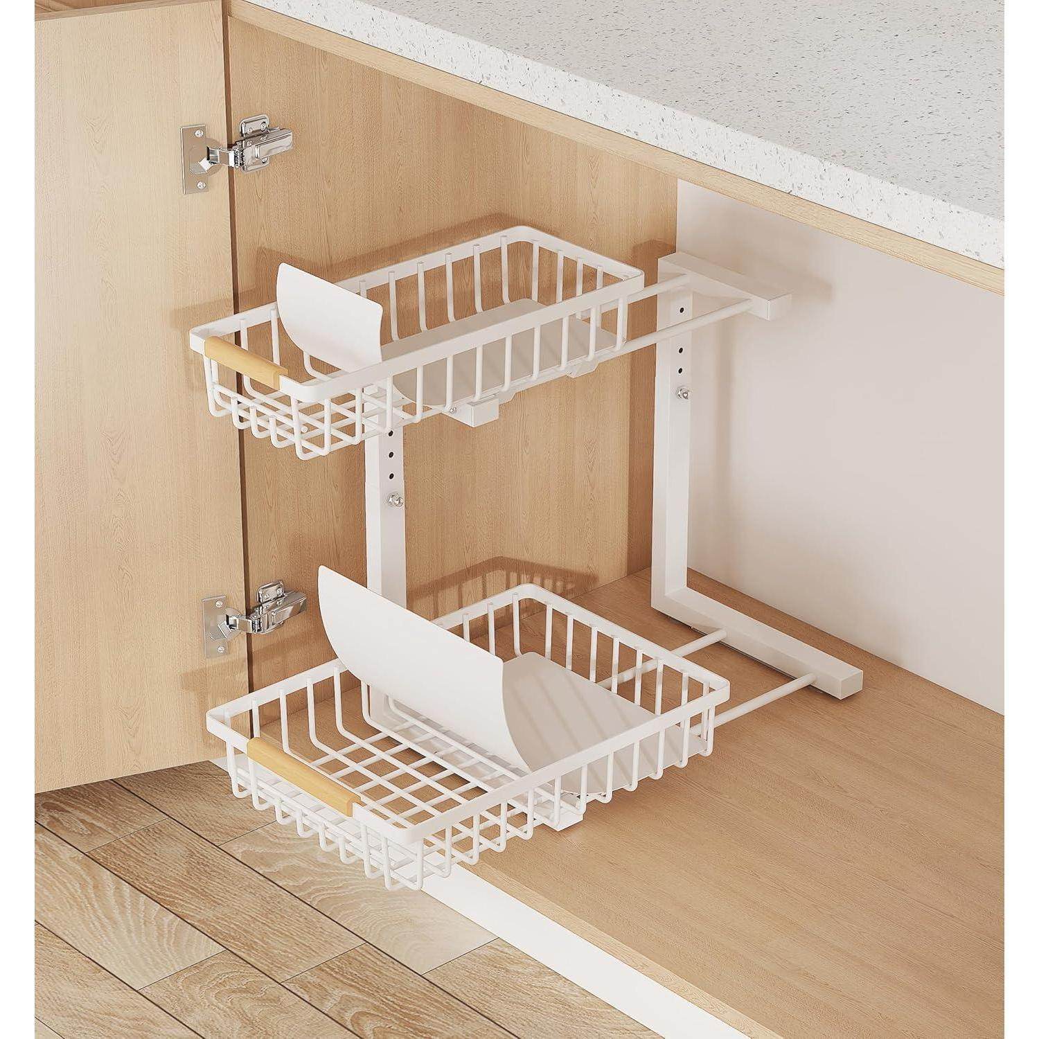 Metal Adjustable Height Two-Tier Drawer Kitchen Bathroom Under Sink Storage Rack