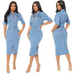 Women's Fashion Personality fitted Denim Hip-wrapped Jeans Midi straight cut front split Dress