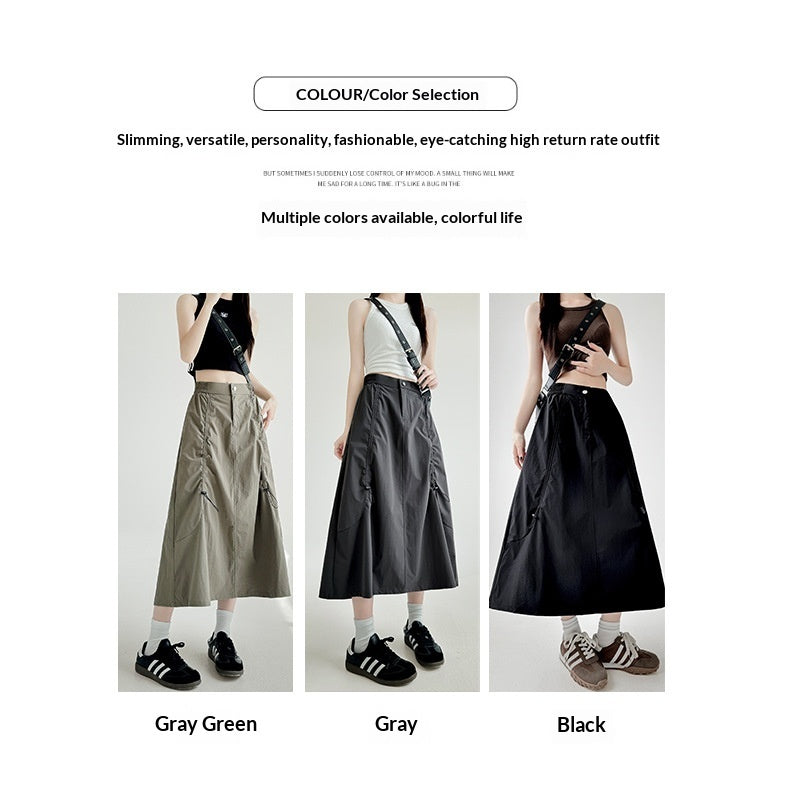 Women's Drawstring Utility Skirt - Casual Long Skirt for Summer