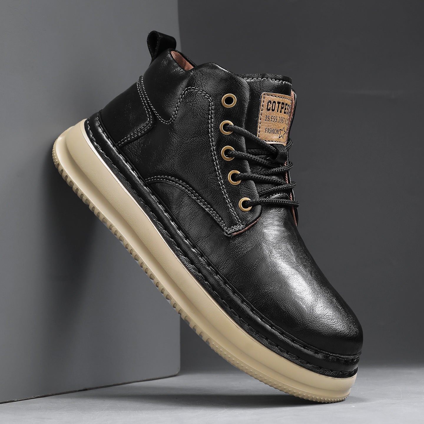 TPESO Retro Mid-Top Boots for Men – Chunky Sole Lace-Up Casual Ankle Boot