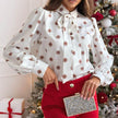 Printed Long Sleeve Bowknot Lining Business Office Formal Work shirt For Women