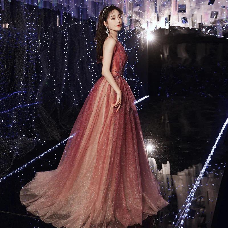 Evening Female Toast Dress Red Bridal Dinner Tube Top Long Dress Host Fairy Spirit