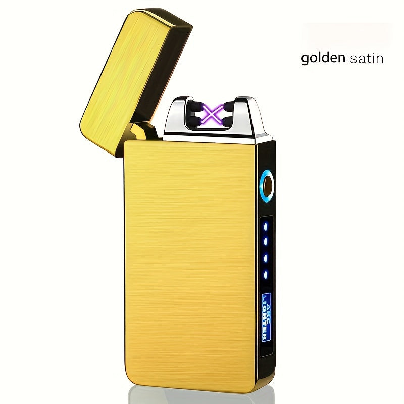 1pc Hot Electric Windproof Metal Lighter, Double Arc Flameless Plasma Rechargeable USB Lighter, LED Power Display Touch Sensor Lighter Christmas Gift
