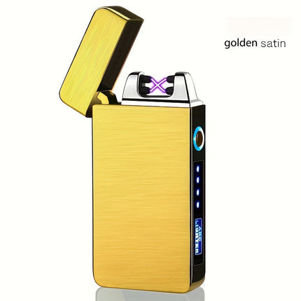1pc Hot Electric Windproof Metal Lighter, Double Arc Flameless Plasma Rechargeable USB Lighter, LED Power Display Touch Sensor Lighter Christmas Gift