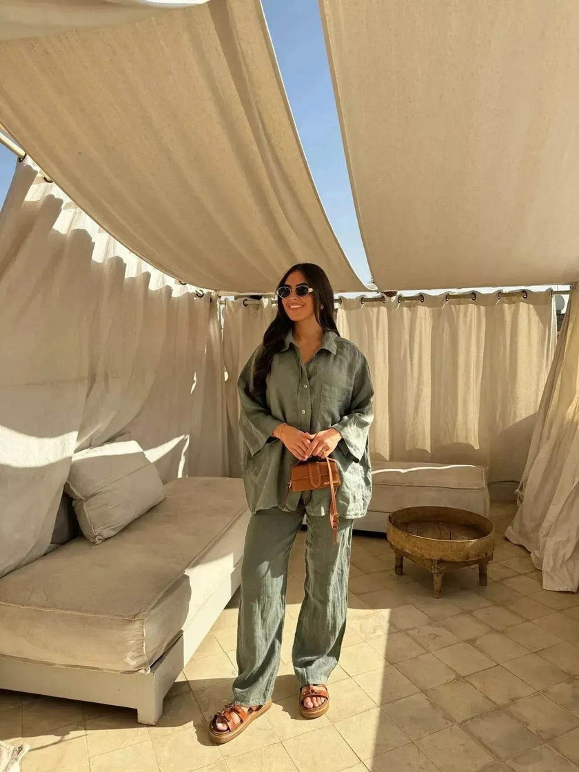 Casual Women Wide Leg Pants Long Sleeves Shirt Sets Ladies Loose High Street 2 Piece Outfits Pant co ords for Women Trouser co ords for Women