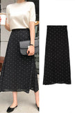 Polka dot High waist Chiffon Flowy Midi skirt women