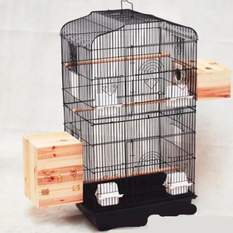Wire Bird Parrot Cage with Wooden Perches – Black & White | 46×36×93cm