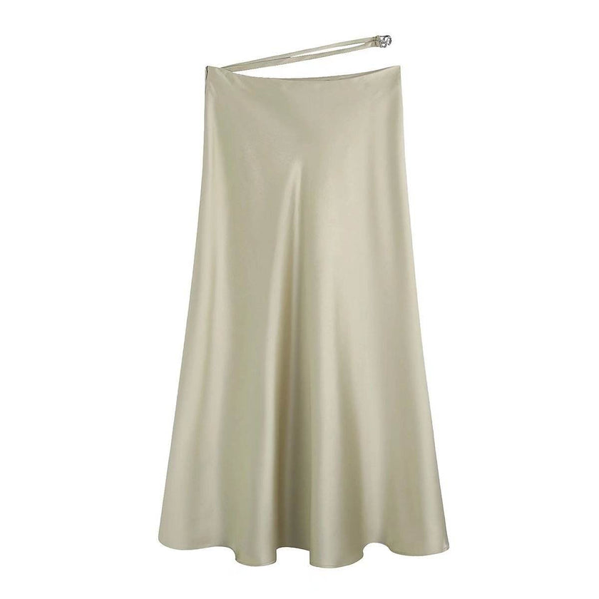 High Waisted Midi Silk Satin Skirt