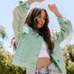Denim Jacket Women – Light Green Cotton Long Sleeve Jacket