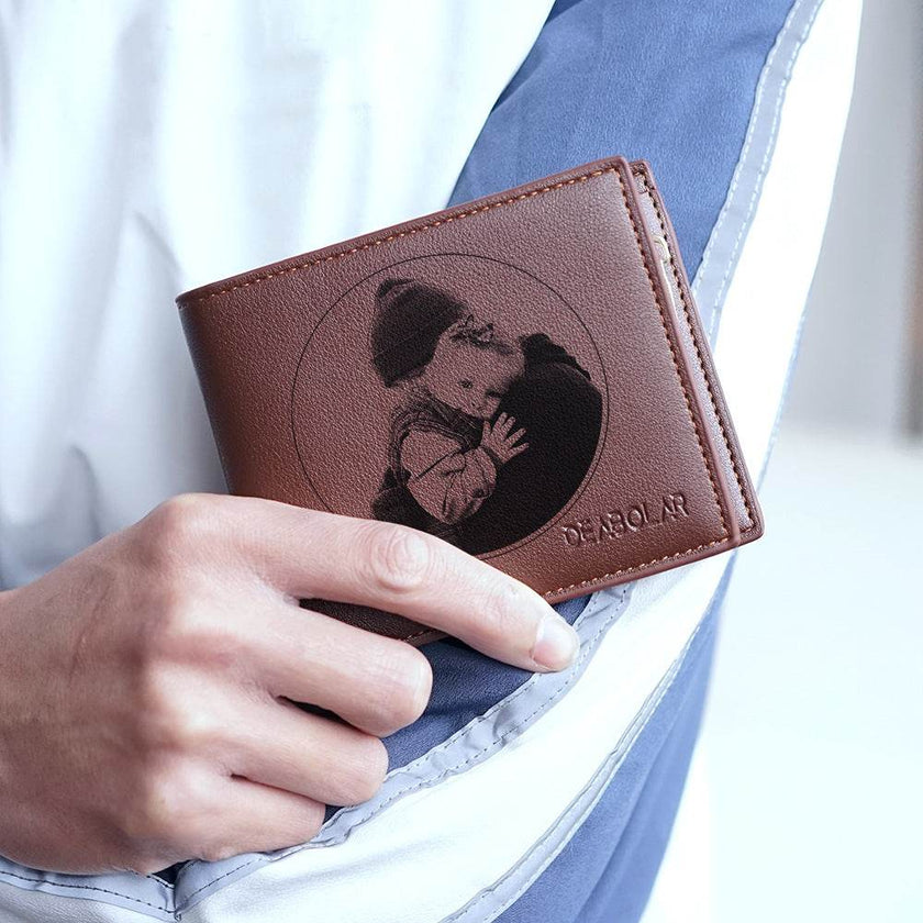 Custom Men's leather Wallet Zipper Valentine's Day gift  Personalized Men's Wallet