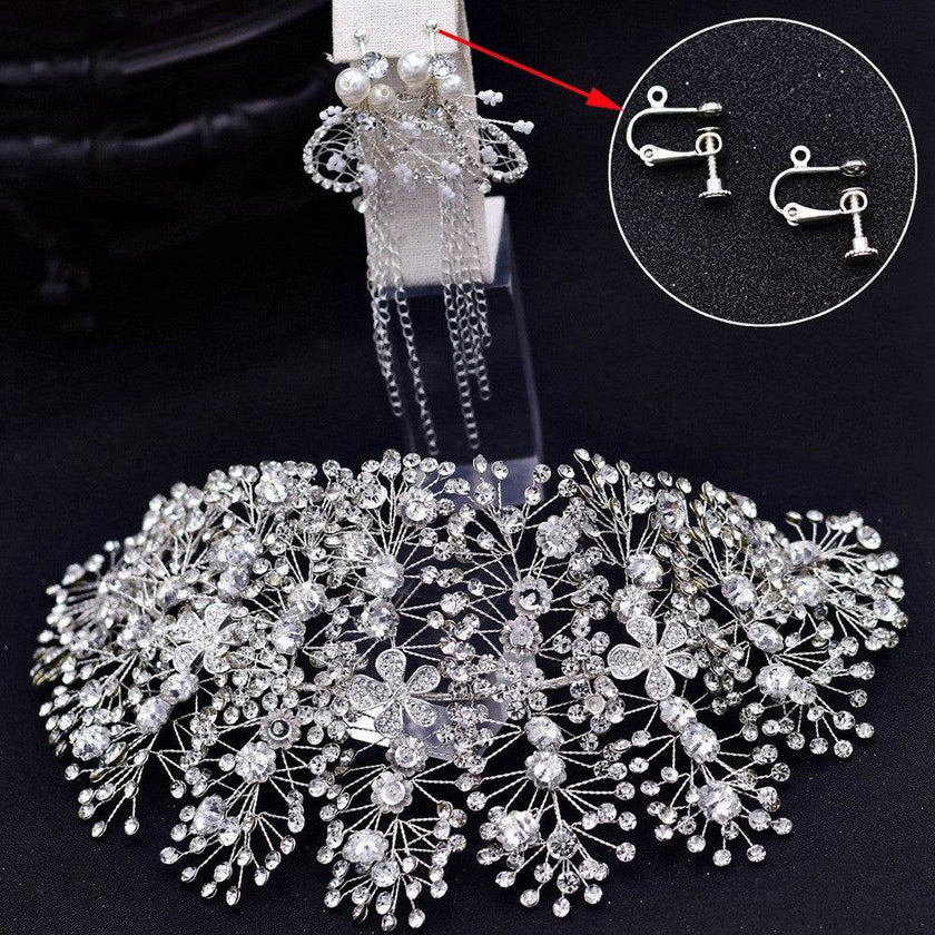 Luxury and Elegant Bridal Flower Rhinestone Headband Fashion Accessories set