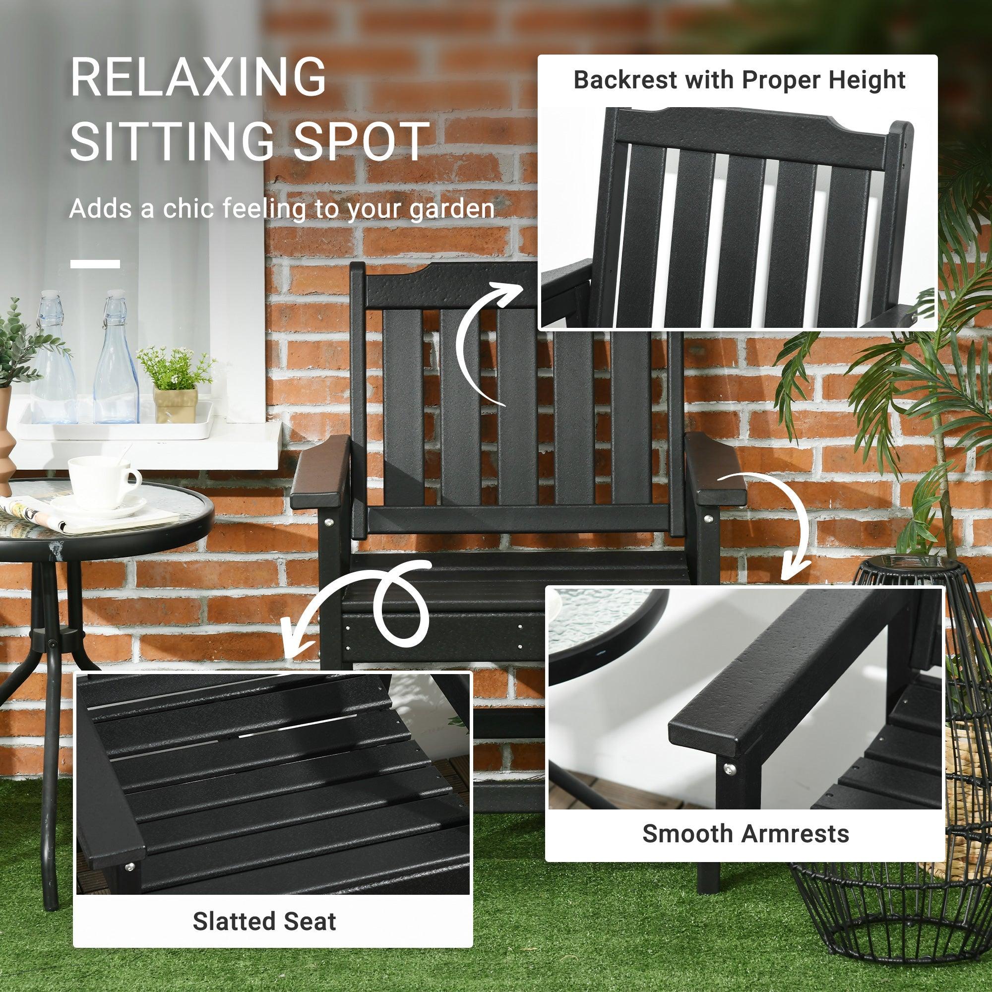 2 Piece All-Weather Patio Chairs, HDPE Patio Dining Chair Set, Heavy Duty Wood-Like Outdoor Furniture, Black