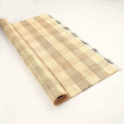 Artisan Hand Woven Jute  Cotton Grey Plaid Rug-5X7 Ft