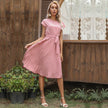 Summer Women Polka Dot Short Sleeve Dress Casual Pleated Midi Dresses Elegant Green Office Lady Clothing