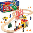 Play22 - 38-Piece Wooden Train Crane and Bridge Set