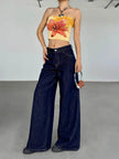 Fashion American Retro Wide Leg Baggy Jeans Pant For Women