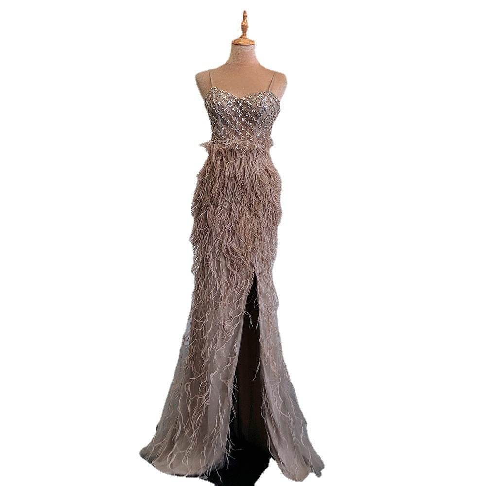 Suspender formal dress  Tassel Slim-fit Party Banquet Engagement Dress