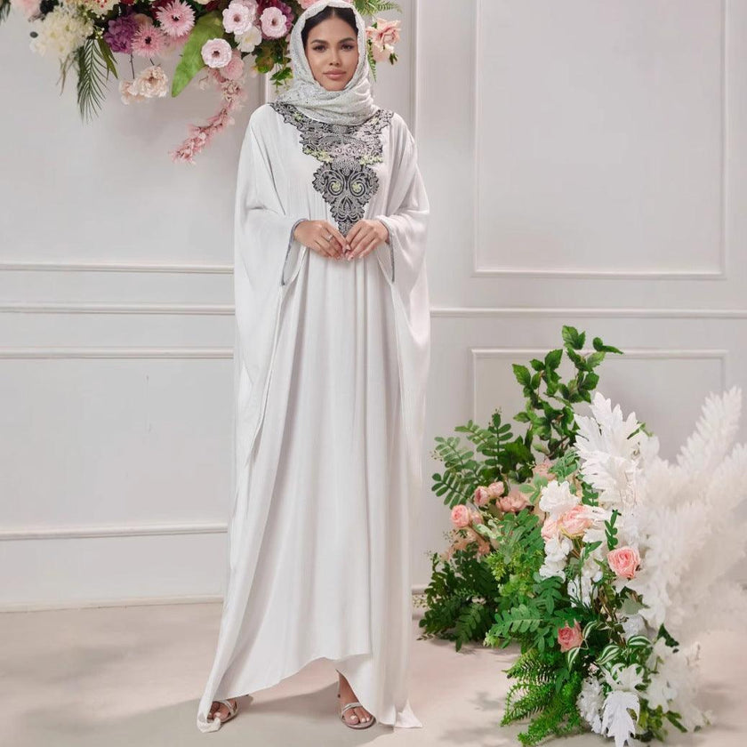 Plus Size Women's Middle East Muslim Robe Machine Embroidery Stitching Lace Dress