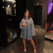 Lapel Patch Pocket Bell Sleeve Denim Dress