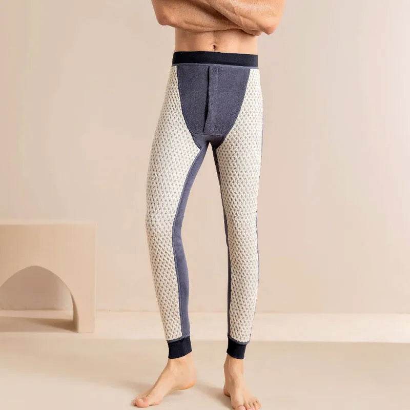 Men's Cotton Pants Graphene Waist Support Fleece-lined Long John Loungewear Sleepwear