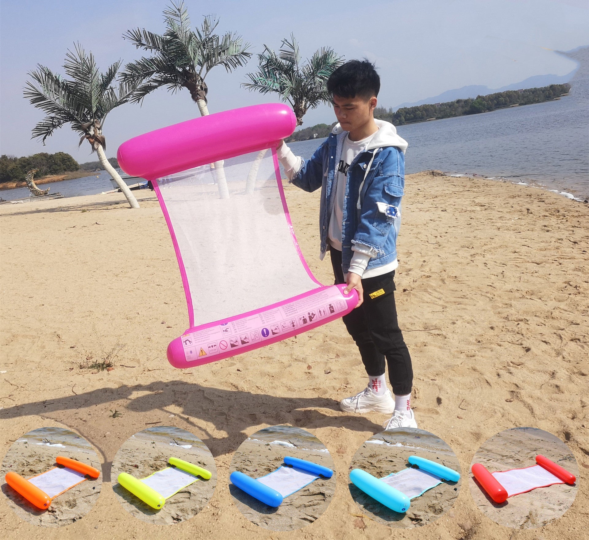 Inflatable Pool Float Lounger – Foldable Striped Floating Row for Adults