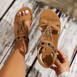 Women's Round Toe Vintage Flat Vacation Style Beaded Sandals