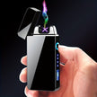 1pc Hot Electric Windproof Metal Lighter, Double Arc Flameless Plasma Rechargeable USB Lighter, LED Power Display Touch Sensor Lighter Christmas Gift