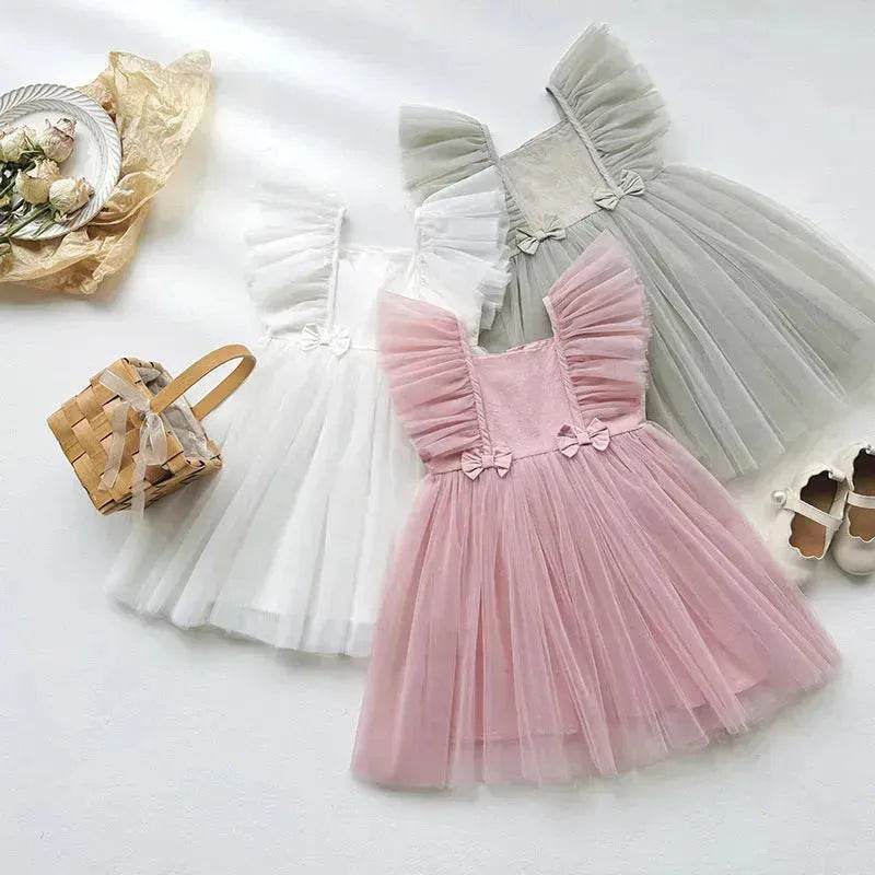 Infant Flying Sleeve Bowknot Girls' Fashion Baby Pettiskirt dress Newborn dresses