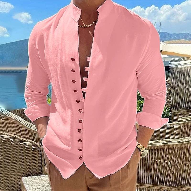 Men's Cotton Linen Casual Loose Long Sleeve Shirt