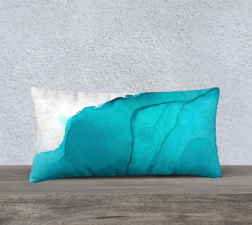 Throw Pillow Cover| 24 x 12 | Blue Ink Wave