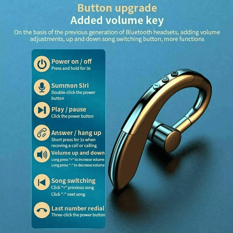 Bluetooth 5.0 Wireless Earpiece Trucker Headset Single Ear Noise Cancelling Driving