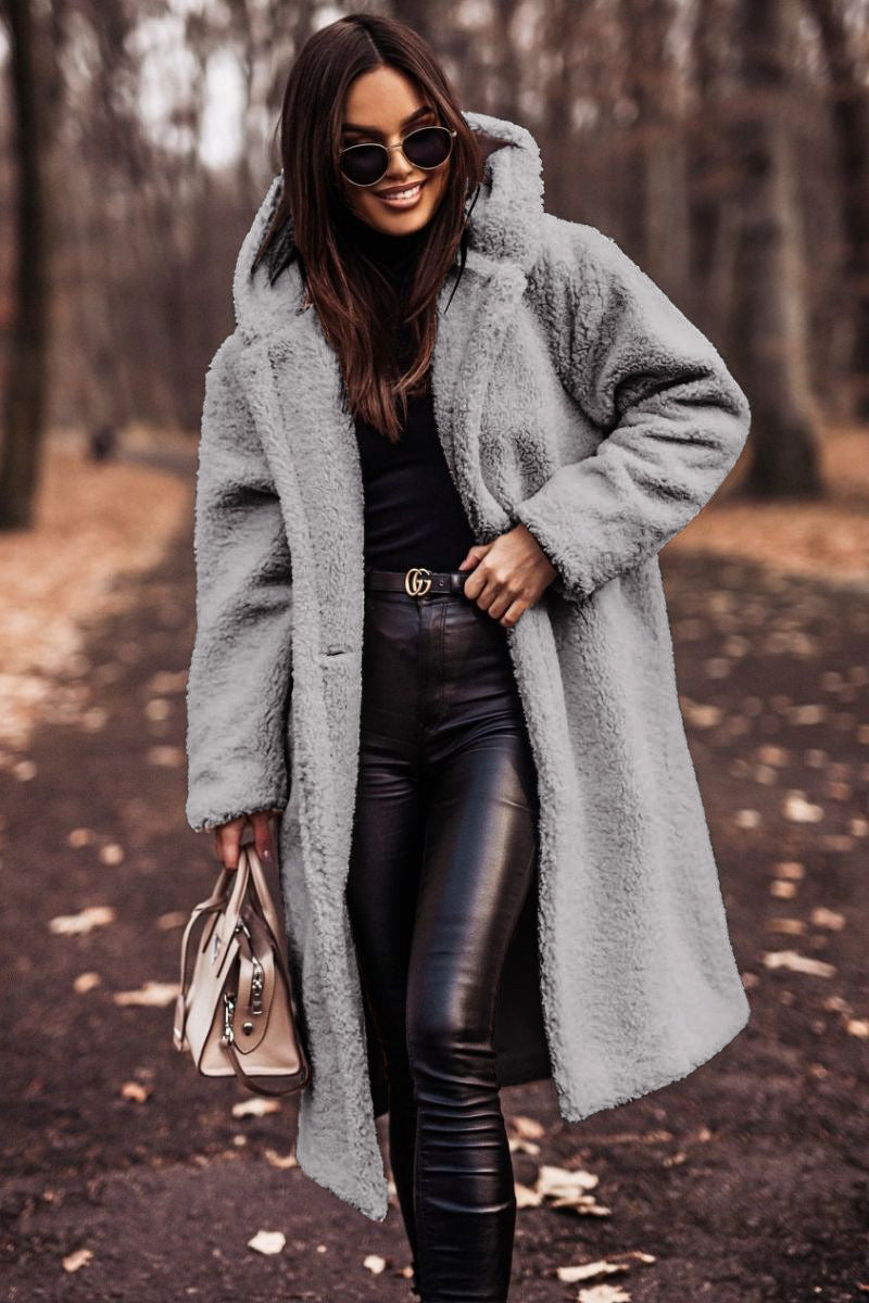 Autumn Winter Fashion Elegant Long Coat Woman Plush Warm Faux Fleece Coat Women Teddy Jacket Female Teddy Coat Outwear Ladies