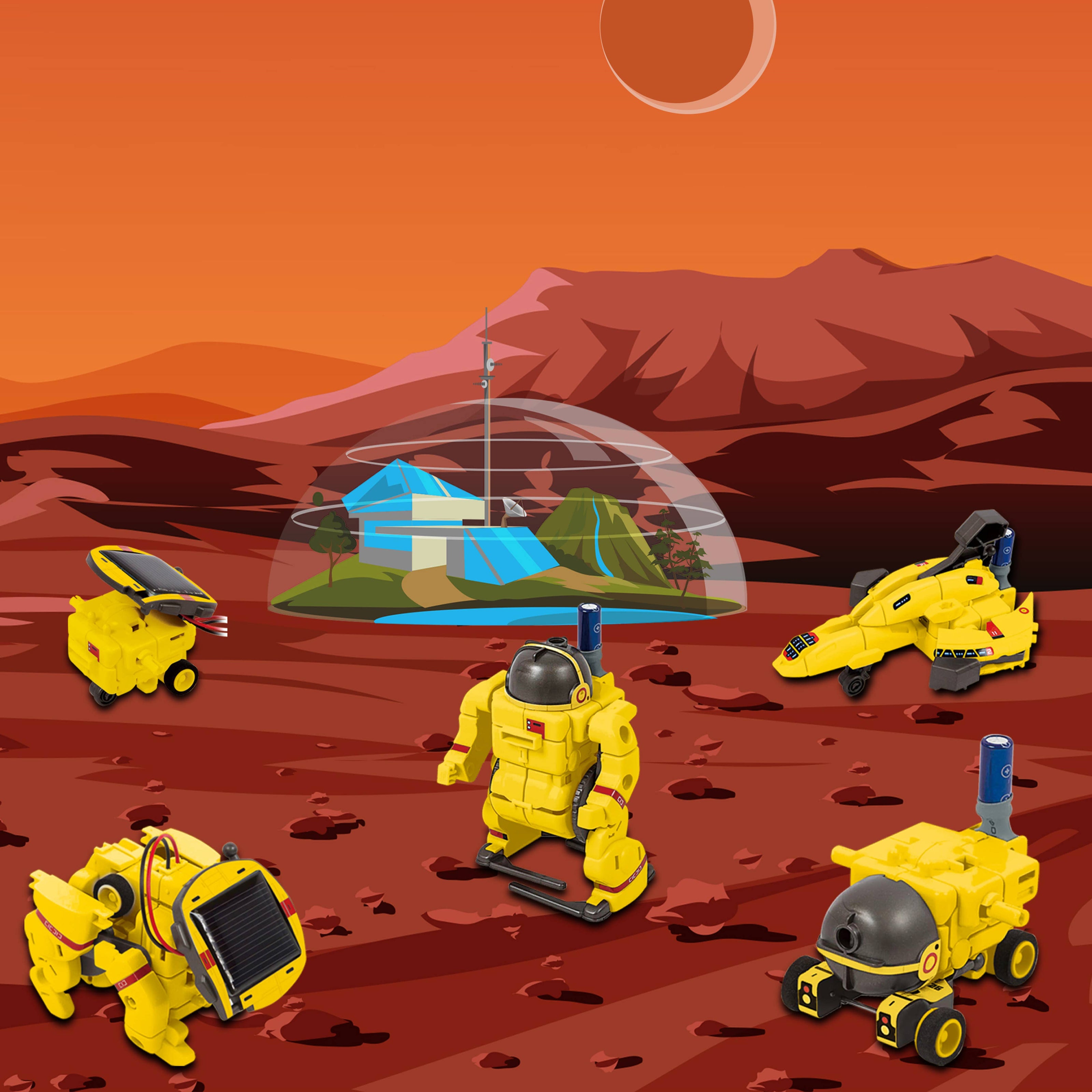 PicassoTiles - PicassoTiles 6-in-1 STEM Kids Solar Powered UFO Robot Kit