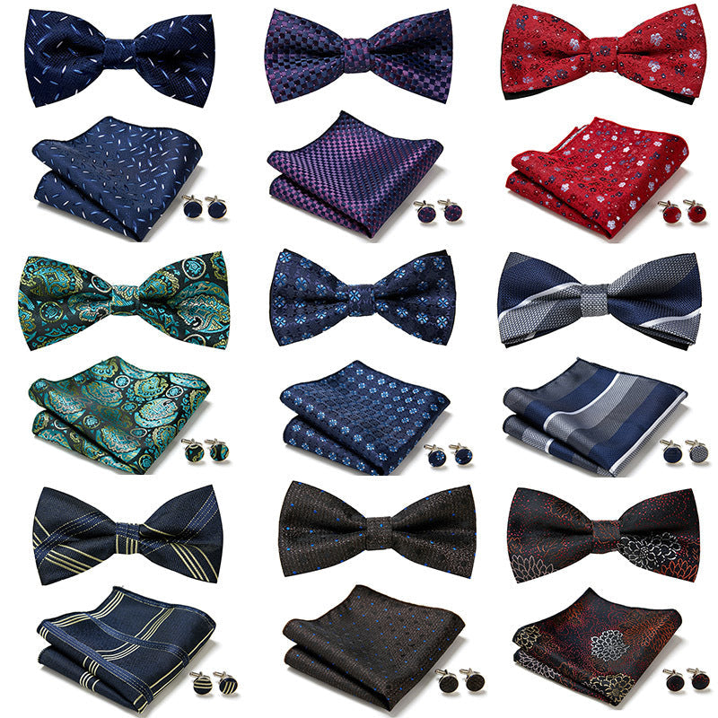 Men's Jacquard Bow Tie Set – Bow Tie, Pocket Square & Cufflinks | 36 Colors | Canada & USA