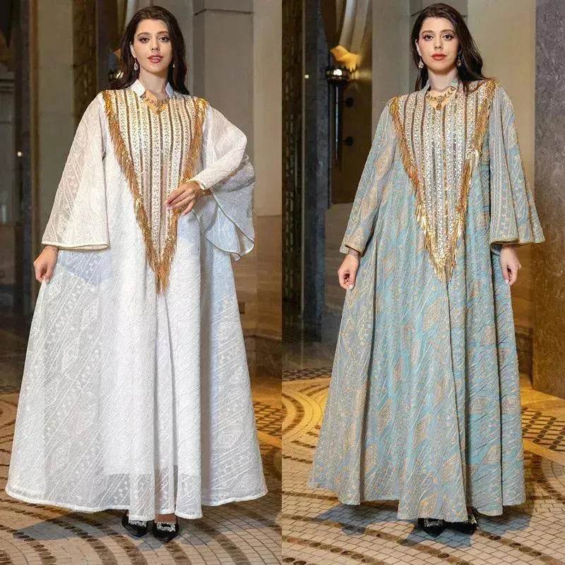 Festival Evening Party Mesh Embroidered Sequins Robe Abaya Dress for Arab Turkey Dubai Middle Eastern Women.