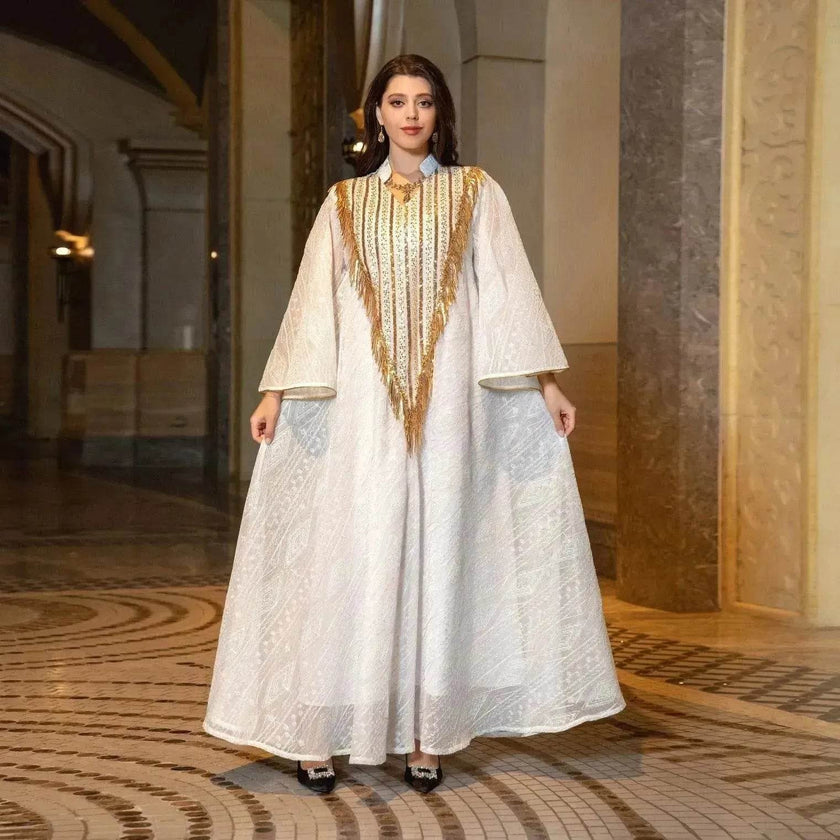 Festival Evening Party Mesh Embroidered Sequins Robe Abaya Dress for Arab Turkey Dubai Middle Eastern Women.