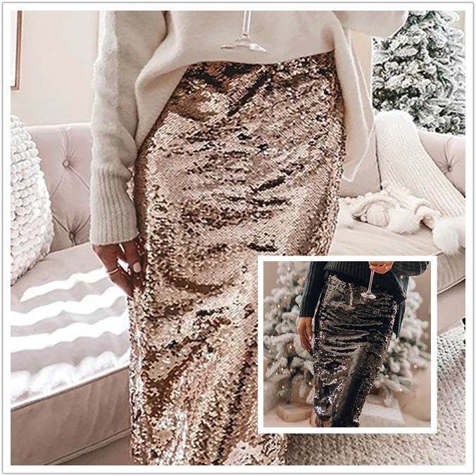Sequined Glittering Hip A Line Pencil Midi Skirt