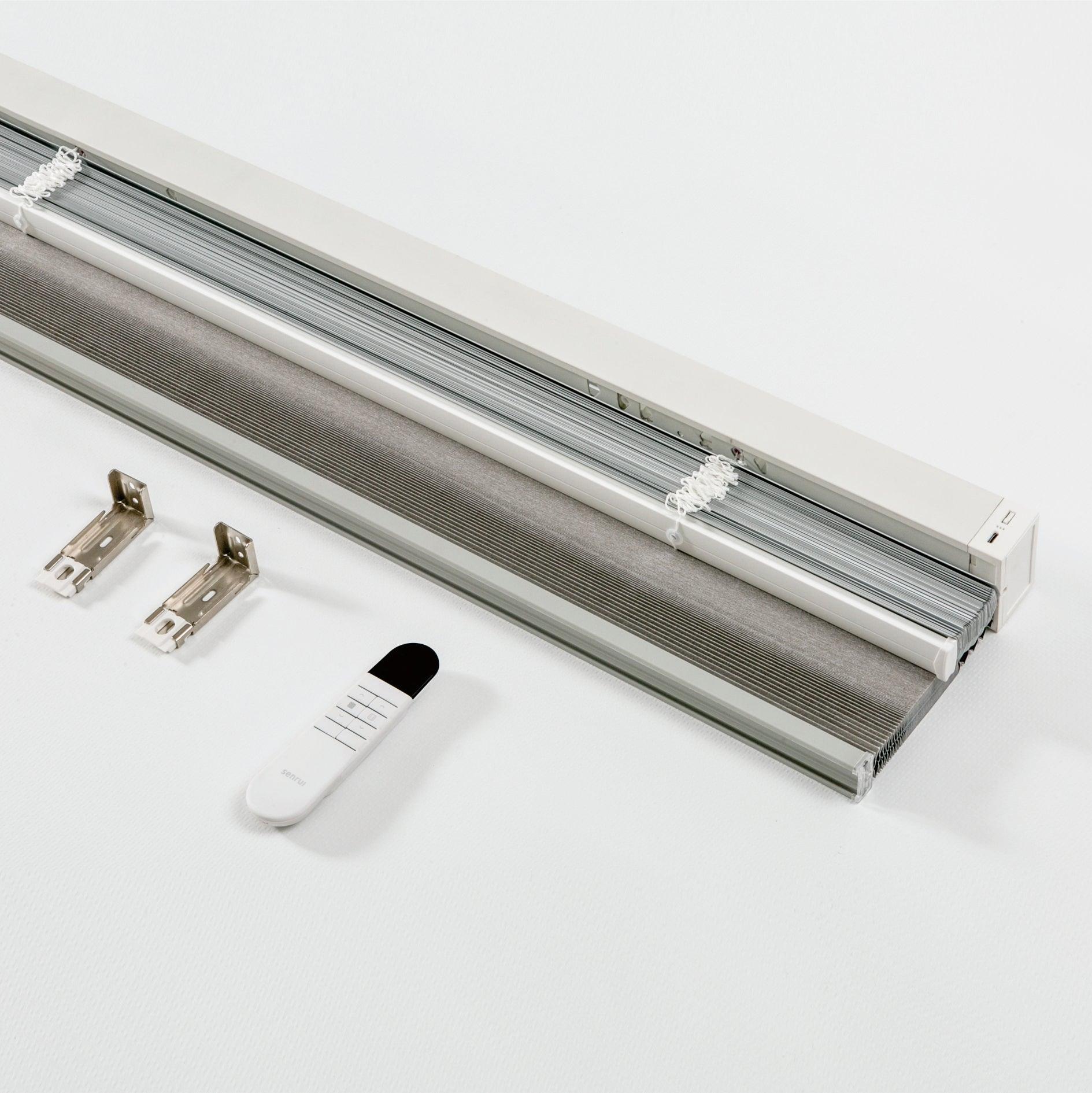 Double Layer Electric Honeycomb Curtain with Solar Charging & 15-Channel Remote, Motorized Blackout Blinds