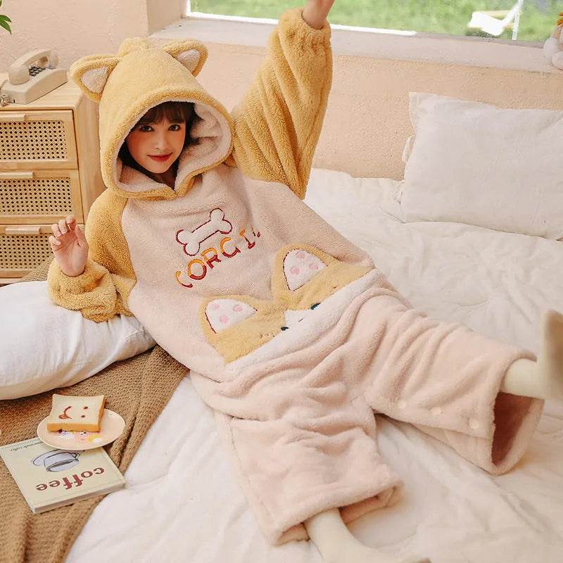 One Piece Pajamas Women's Coral Wool In Winter