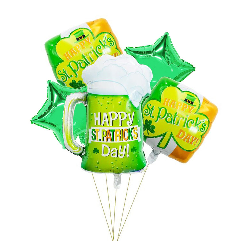 St. Patrick's Day Foil Balloons – Shamrock, Beer Mug & Irish Flag