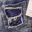 Heavy Industry Sequins Short Doll Sleeve Denim Jacket Women