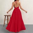 Backless Halterneck V-Neck Pleated A- Line Dress Women's Clothing One-Piece Dress Ankle-length Skirt For Beach Vacation Outfits